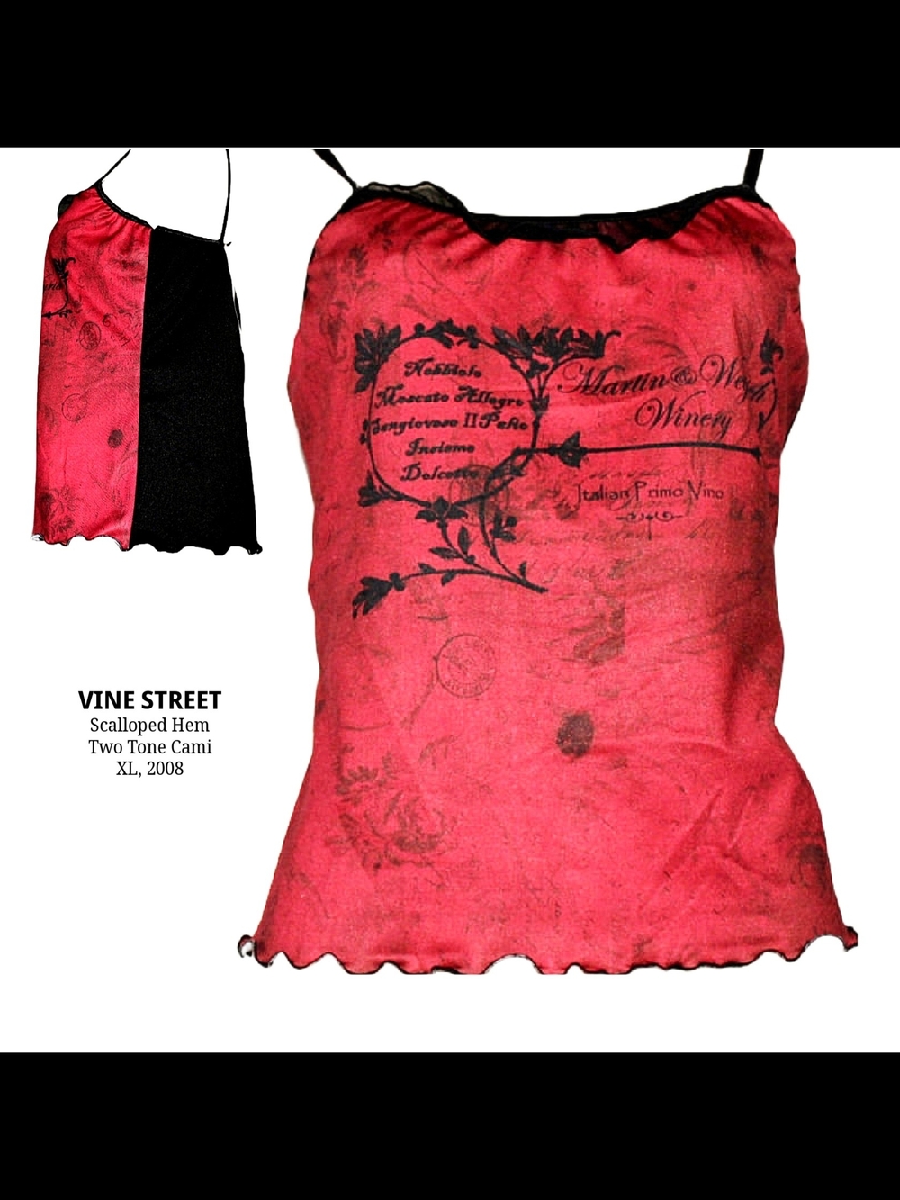 Vine Street Red Black Two-Tone Scalloped Wine Goth Vintage Cami